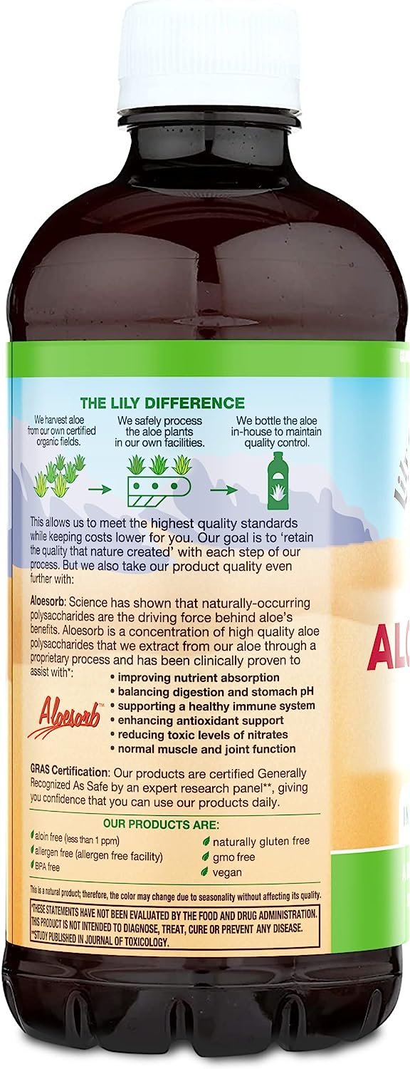 Lily Of The Desert Aloe Vera Gel - Inner Fillet Filtered Thicker Consistency Aloe Vera Drink with Natural Vitamins, Digestive Enzymes for Gut Health, Stomach Relief, Wellness, Glowing Skin, 32 Fl Oz