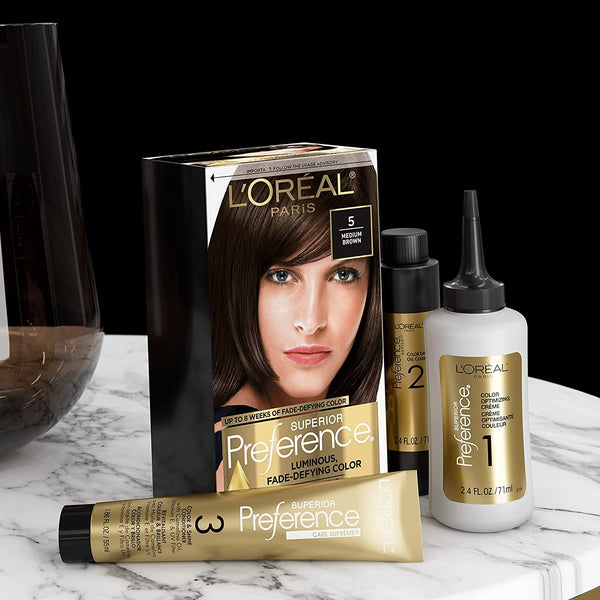 L'Oreal Paris Superior Preference Fade-Defying + Shine Permanent Hair Color, 5G Medium Golden Brown, Pack of 1, Hair Dye