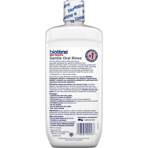 Biotene Mild Mint Moisturizing Gentle Oral Rinse, Alcohol-Free, for Dry Mouth, 16 ounce/Expires 02/2024