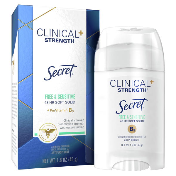 Secret Clinical Strength Soft Solid Antiperspirant Deodorant, Free & Sensitive, 1.6 oz