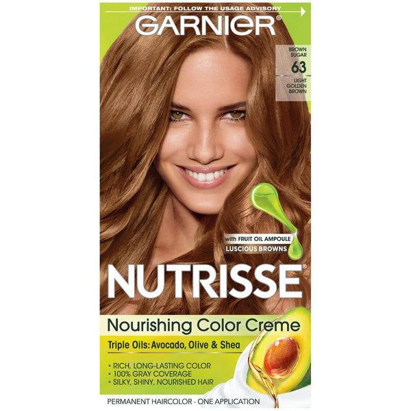 Garnier Nutrisse Nourishing Hair Color Creme, 63 Light Golden Brown (Brown Sugar), 1 Kit