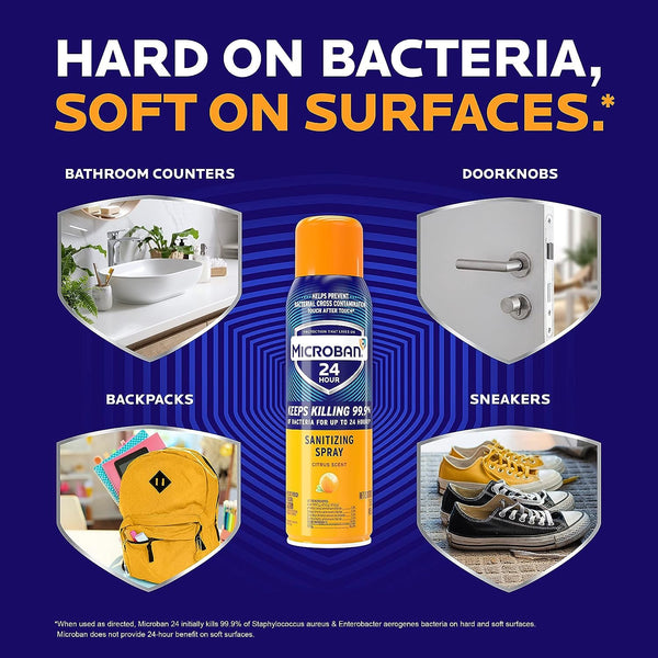 Microban 24 Hour Disinfectant Sanitizing Spray, Citrus Scent, 15oz
