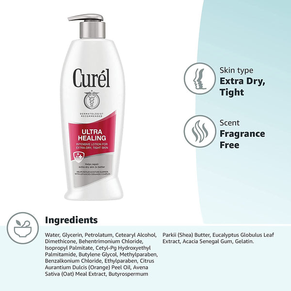 Curél Ultra Healing Body Lotion, Moisturizer for Extra Dry Skin, Body and Hand Lotion with Advanced Ceramide Complex and Hydrating Agents, for Tight Skin, 13 Ounces