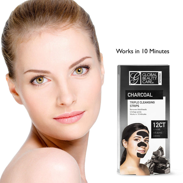 Global Beauty Care Premium Triple Zone Activated Charcoal Nose Strips 12 Count