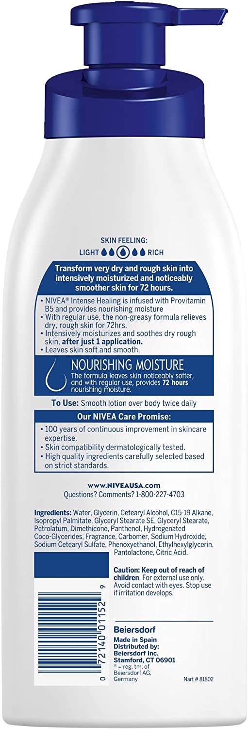 NIVEA Intense Healing Body Lotion, 72 Hour Moisture for Dry to Very Dry Skin, Body Lotion for Dry Skin, 16.9 Fl Oz Pump Bottle