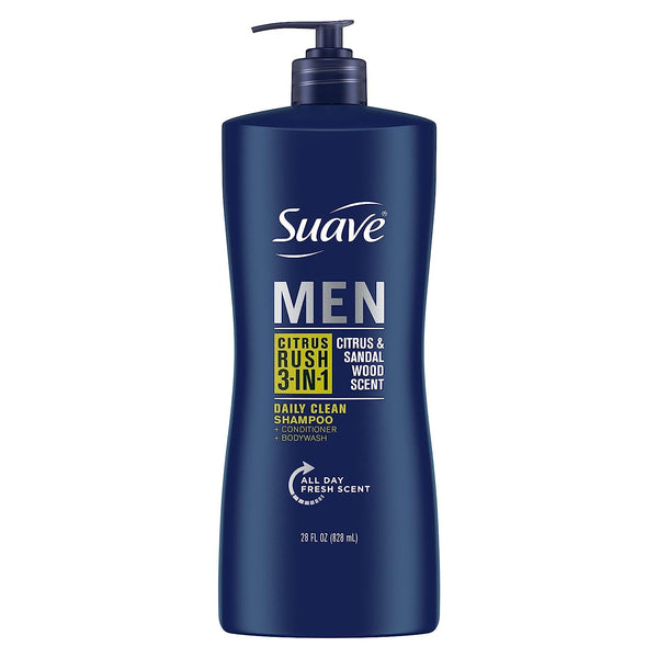 Suave 3-in-1 Shampoo Conditioner Body Wash for Gentle Cleansing and Conditioning Citrus Rush Mens Shampoo 3 in 1 Formula with Keratin and Glycerin 28 oz