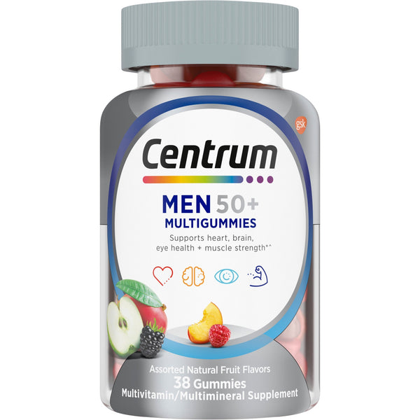 Centrum Men 50 + Multivitamin Gummies, Assorted Natural Fruit Flavors, 38 Ct-Expires 02/2024