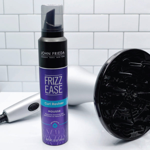 John Frieda Frizz Ease Curl Reviver Mousse, Enhances Curls, Soft Flexible Hold, Mousse for Curly or Frizzy Hair, 7.2 Ounces, Alcohol-Free