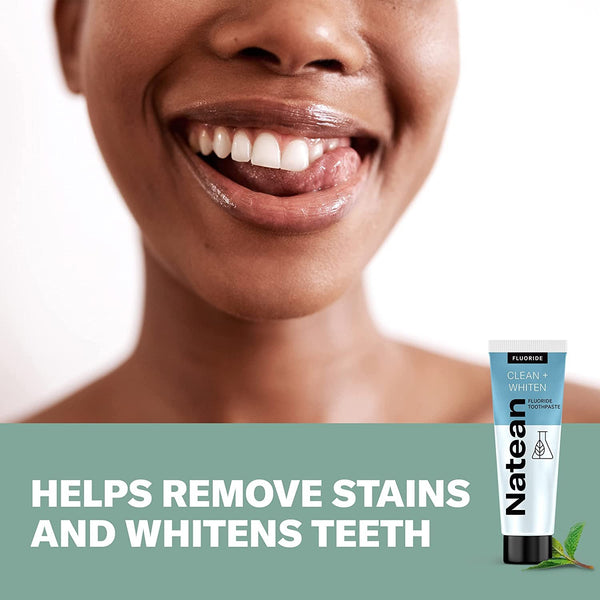 Natean Clean + Whiten Fluoride Toothpaste, Clean Mint - 4.7 Oz Tube/Expires 02/2024