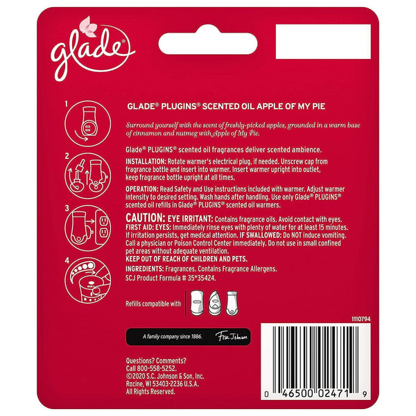 Glade PlugIns Refills Air Freshener, Scented and Essential Oils for Home and Bathroom, Apple of My Pie, 1.34 Fl Oz, 2 Count (Pack of 4)