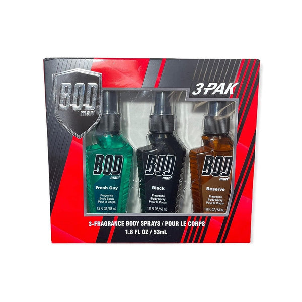 BOD MAN (1) Box Fragrance Body Sprays-3 Pc Set (1.8 fl oz) Scent: Fresh Guy, Black, and Reserve