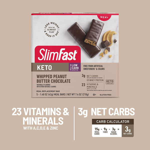 SlimFast Keto Whipped Peanut Butter Chocolate Meal Replacement Bar 5 Count